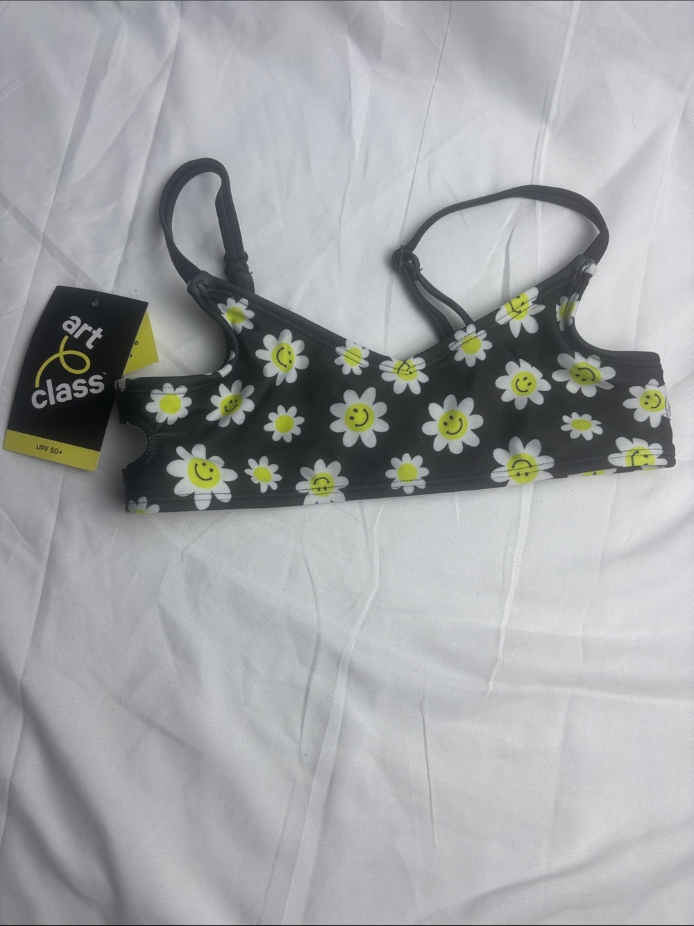 NWT art class Black White Yellow Daisy Bikini Top. Sz M (8)